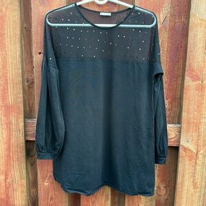 Zara Women’s Black Mesh Long Balloon Sleeve Blouse Size S